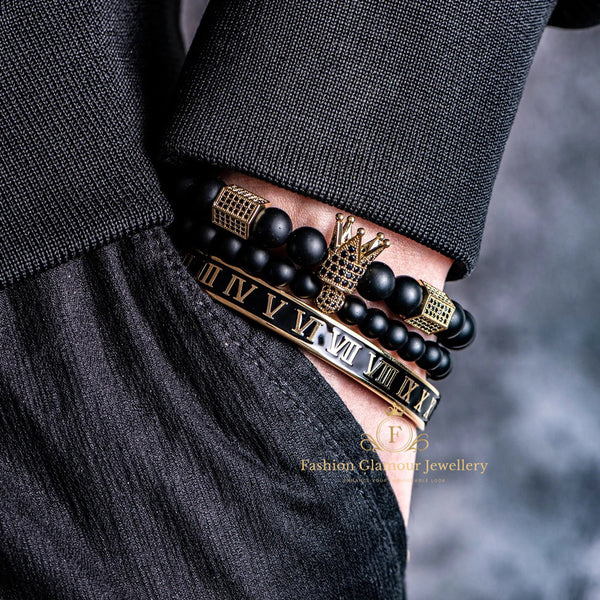 ENAMEL ROMAN NUMBER CROWN BRACELET