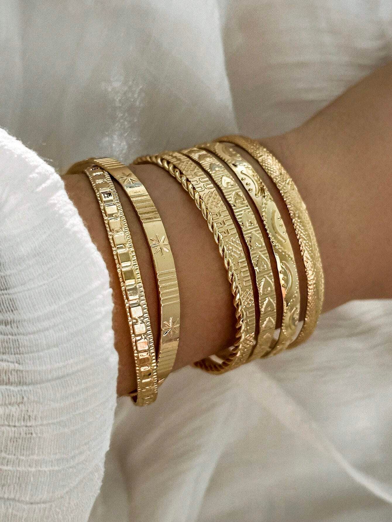 7PCS Arrow Floral exaggerated hexagram bangles